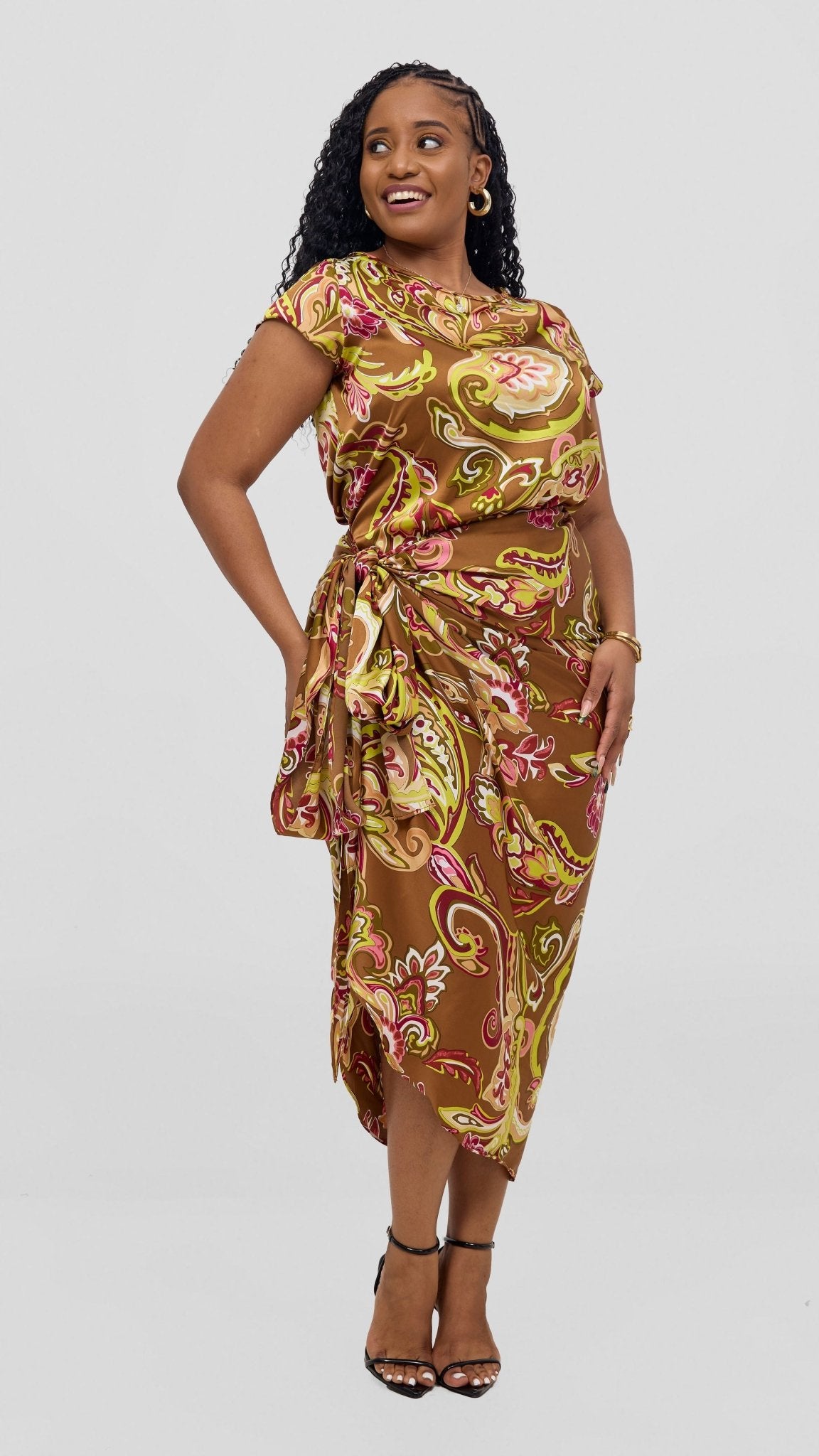 Vivo Sarong Skirt - Dark Tan / Lime Print - Shopzetu