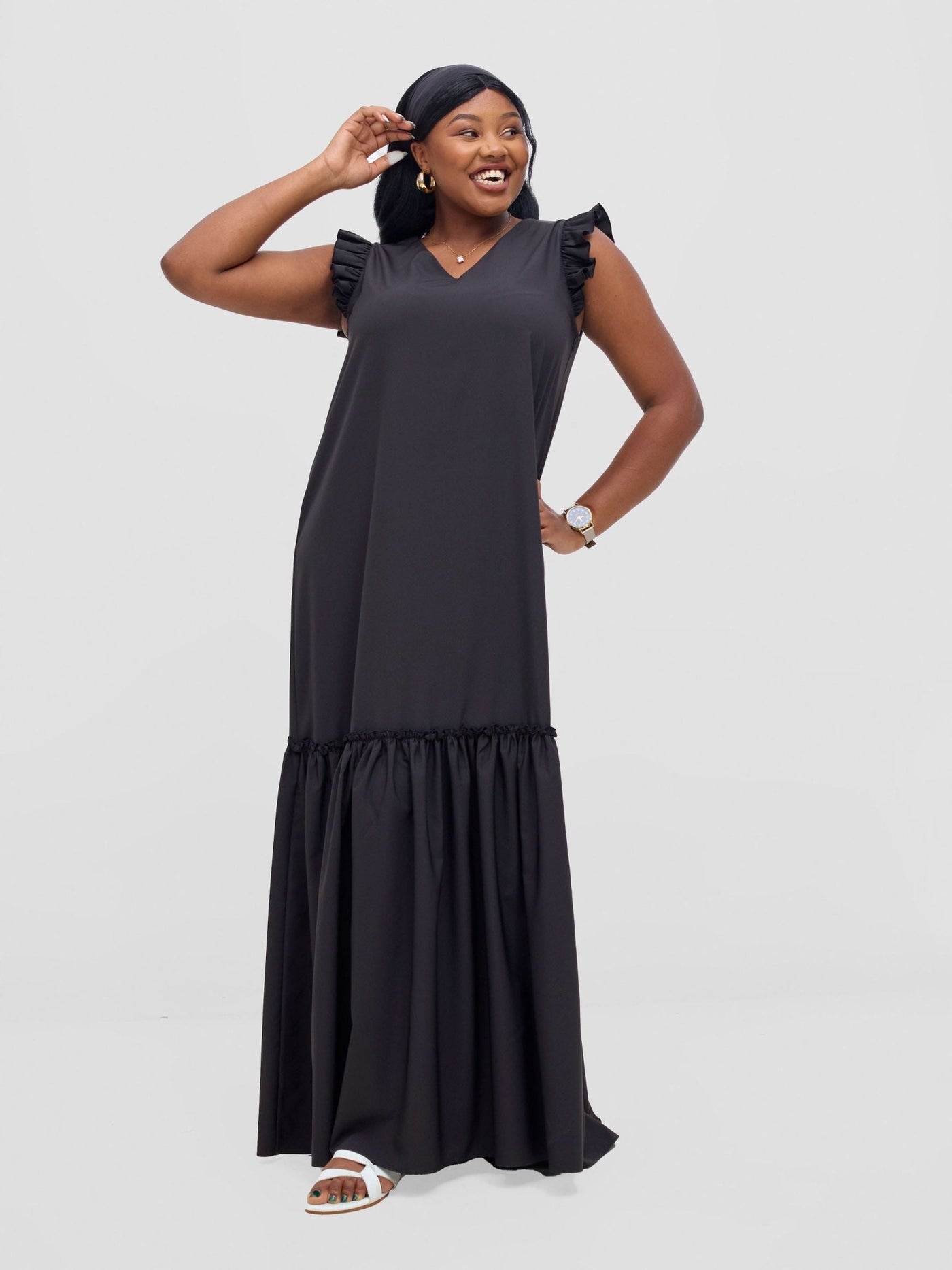 Vivo Nasinka V - Neck Maxi Dress - Black - Shopzetu
