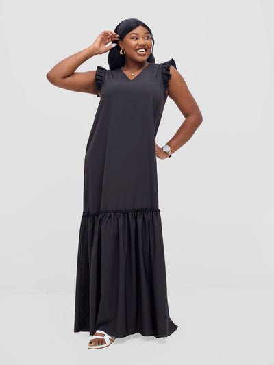 Vivo Nasinka V - Neck Maxi Dress - Black - Shopzetu