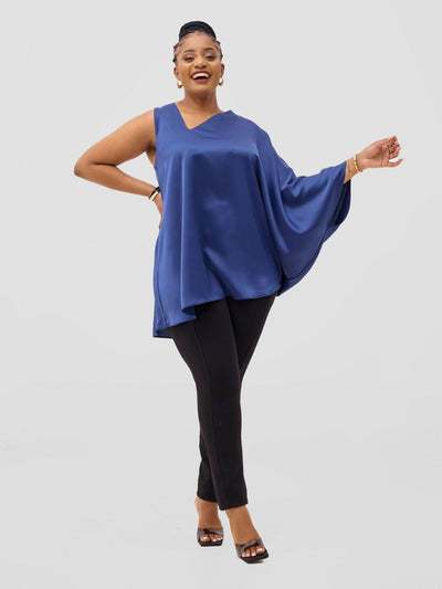 Vivo Yene Asymmetrical Cape Top - Navy - Shopzetu