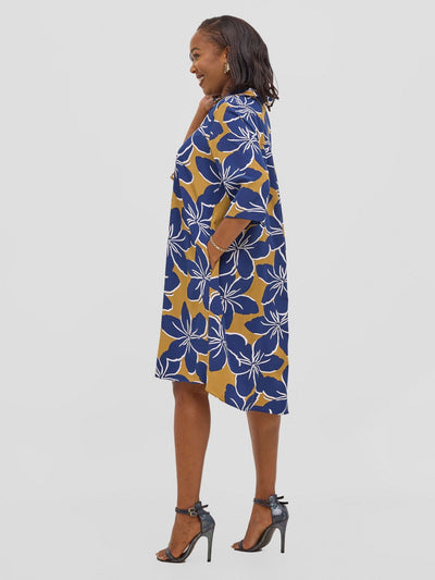 Vivo Reba Hi Low Dress - Navy / White Print - Shopzetu