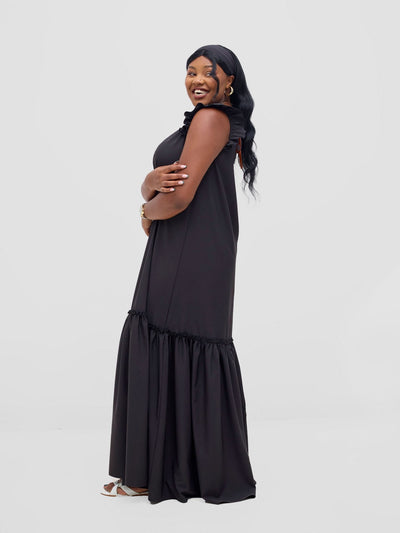 Vivo Nasinka V - Neck Maxi Dress - Black - Shopzetu
