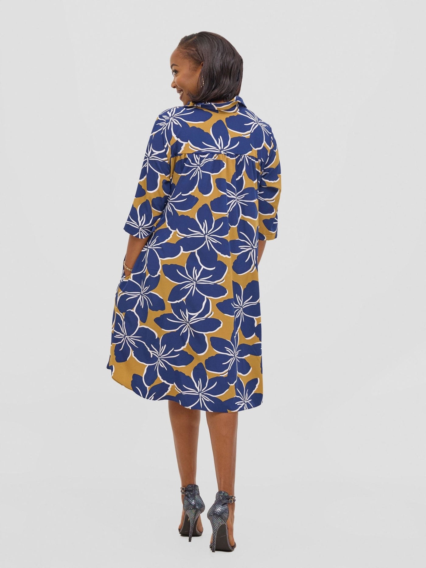 Vivo Reba Hi Low Dress - Navy / White Print - Shopzetu