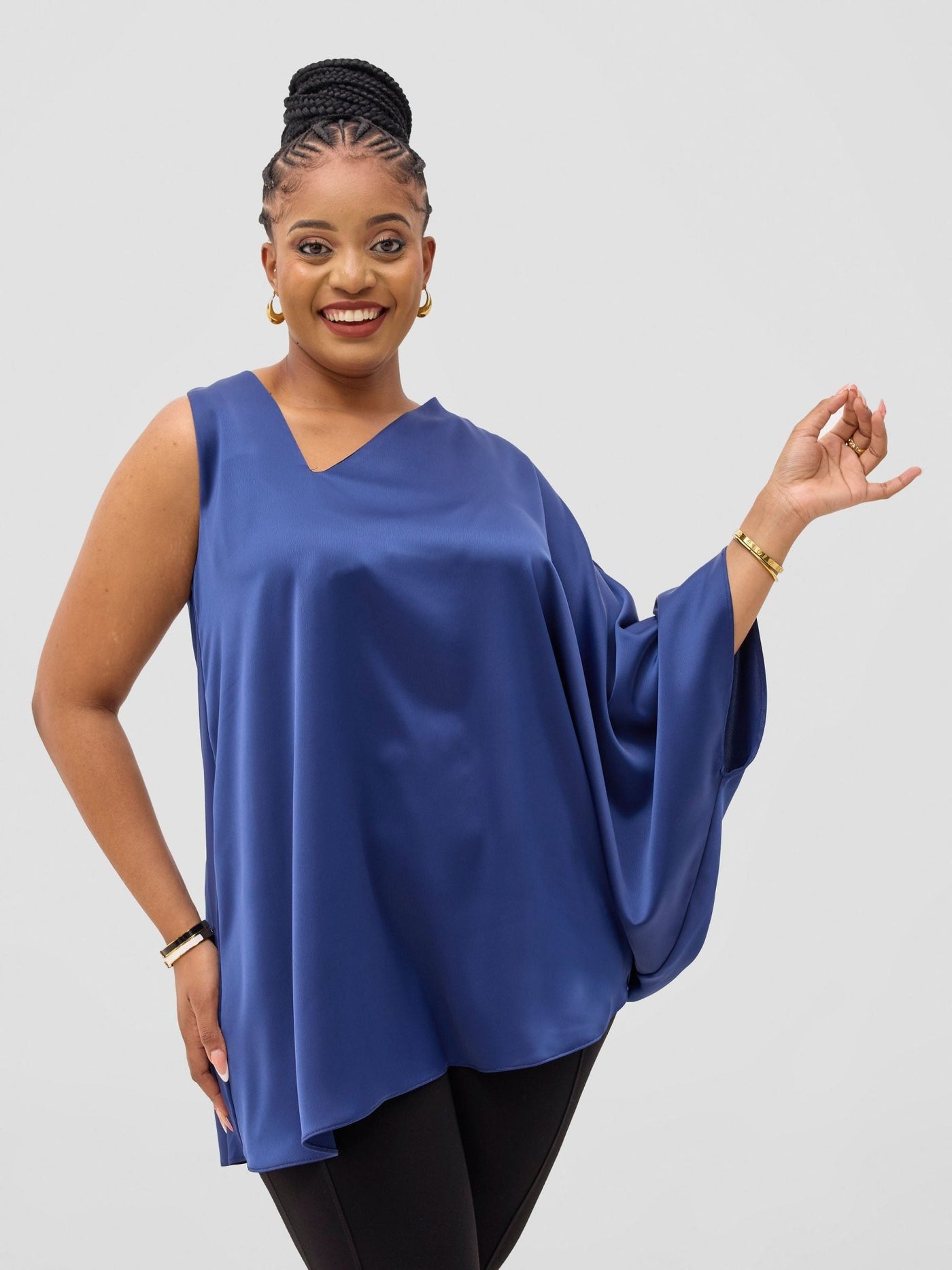 Vivo Yene Asymmetrical Cape Top - Navy - Shopzetu
