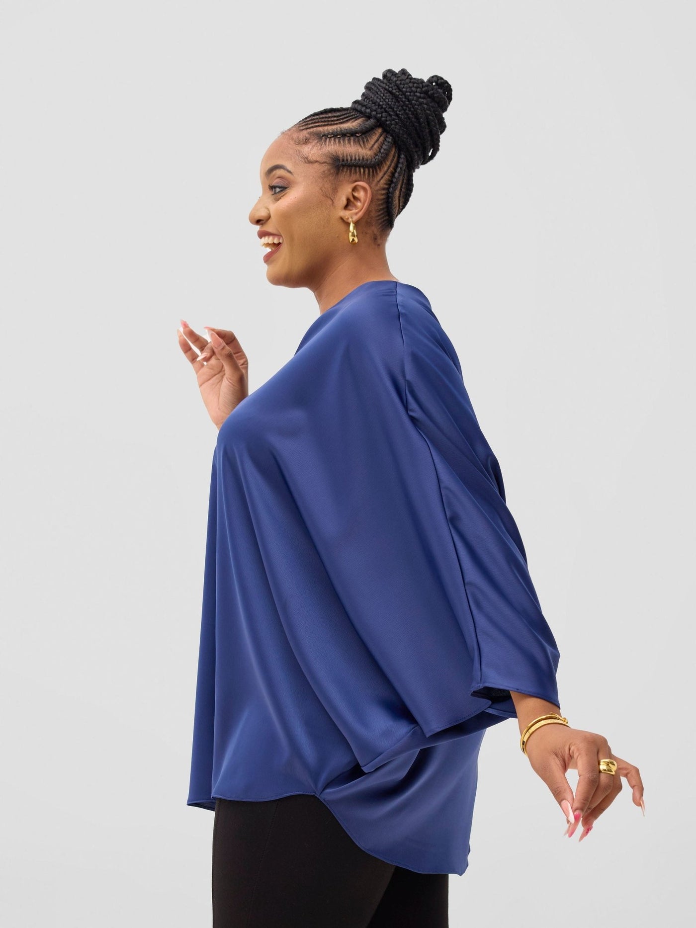 Vivo Yene Asymmetrical Cape Top - Navy - Shopzetu