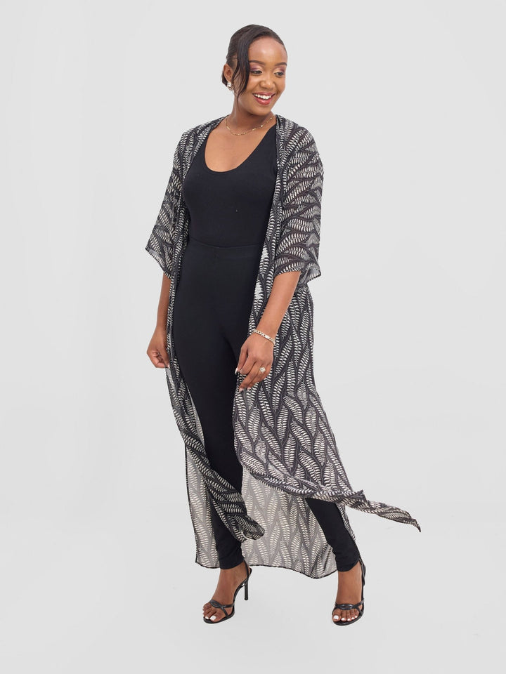 Vivo Basic Nandi A - Line Kimono - Black / White Off - white Nel Print - Shopzetu