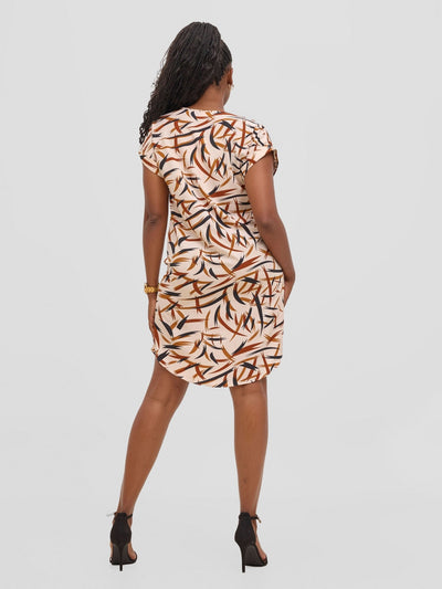 Vivo Pesi Drop Shoulder Shift Dress - Brown Esi Print - Shopzetu