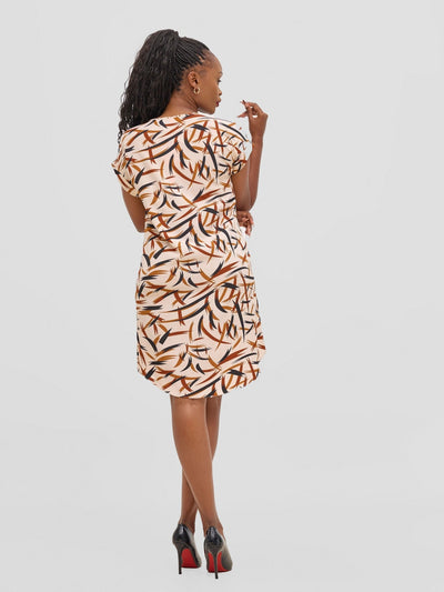 Vivo Pesi Drop Shoulder Shift Dress - Brown Esi Print - Shopzetu