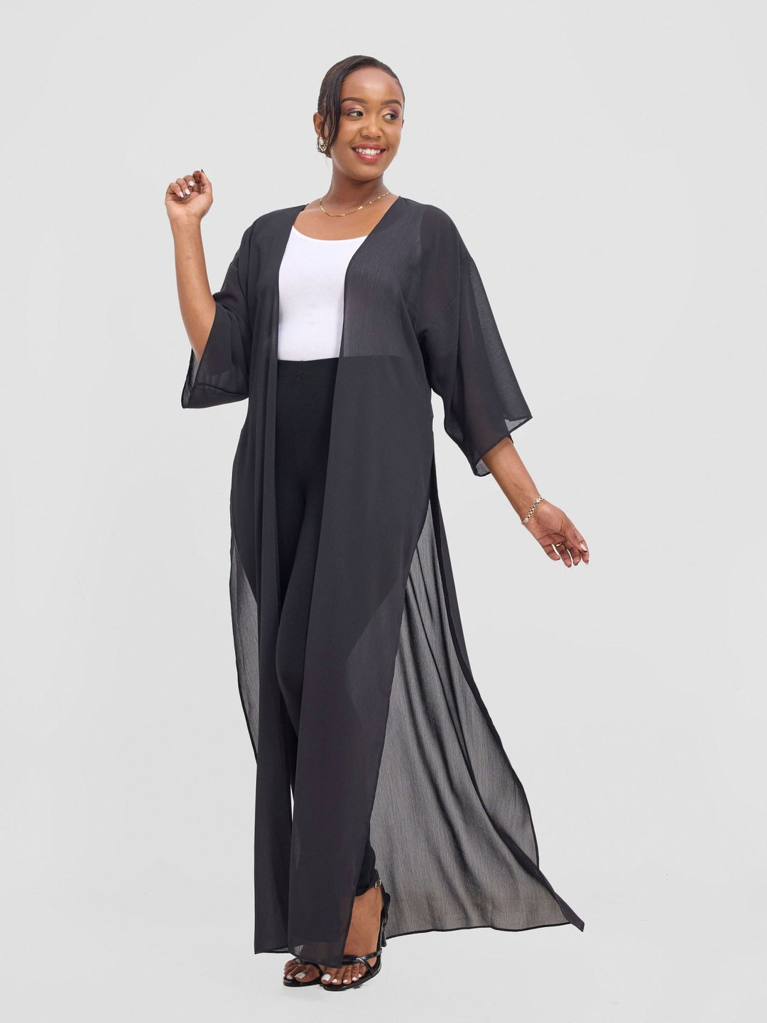 Vivo Basic Nandi High Slit Kimono - Black - Shopzetu
