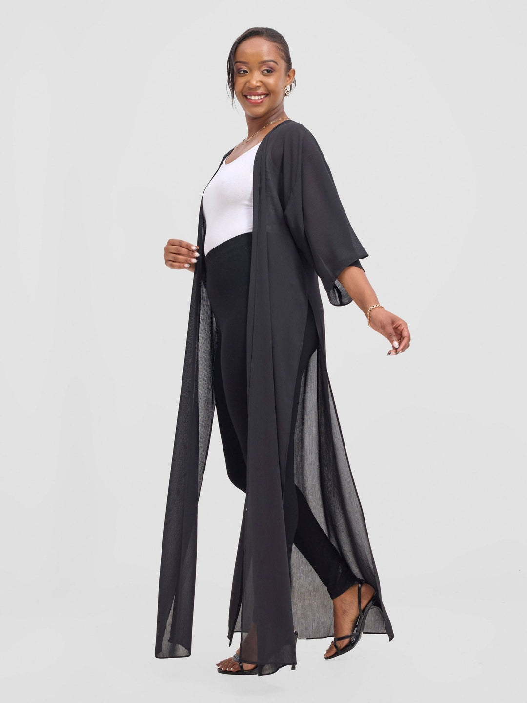 Vivo Basic Nandi High Slit Kimono - Black - Shopzetu
