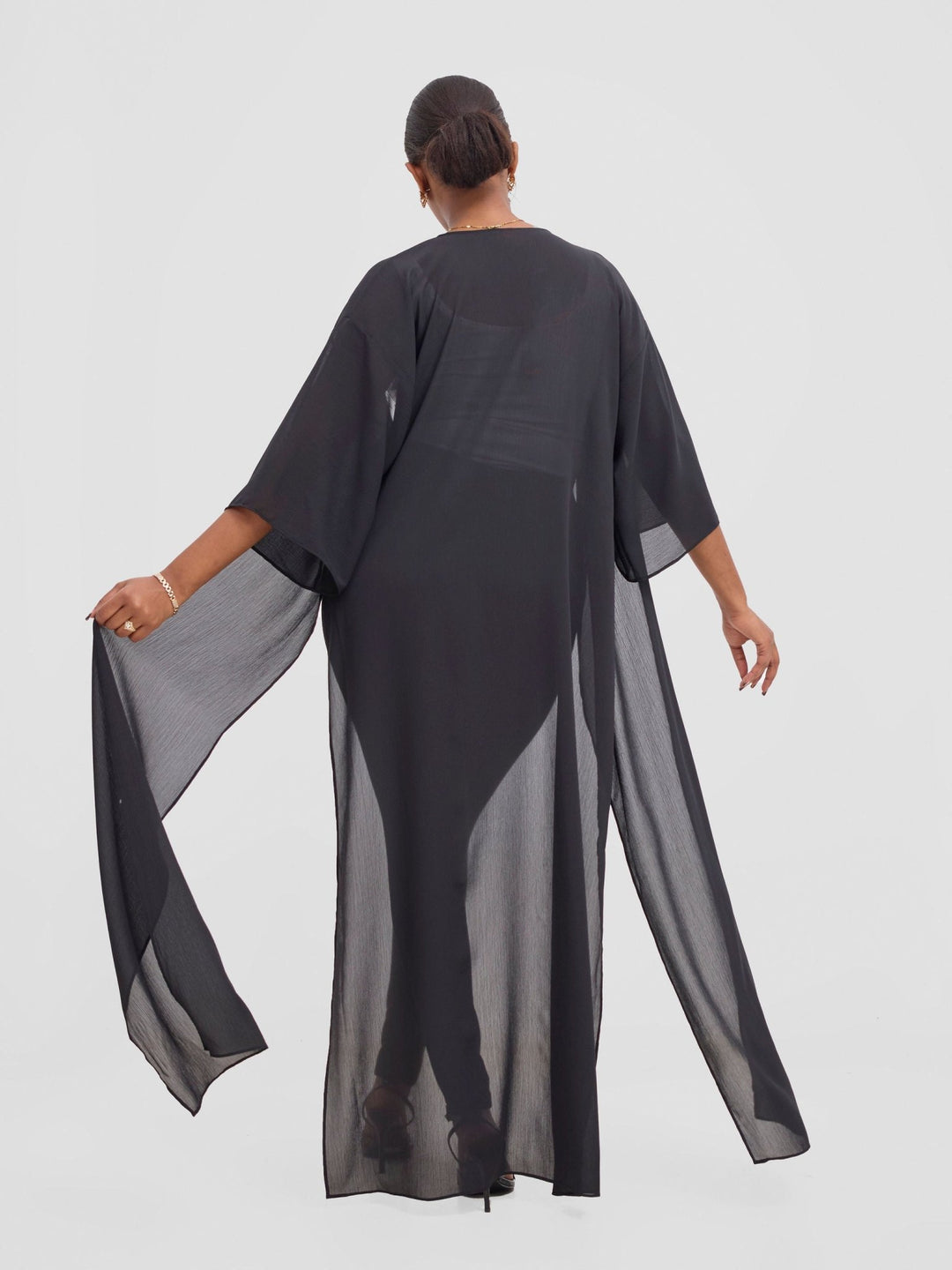 Vivo Basic Nandi High Slit Kimono - Black - Shopzetu