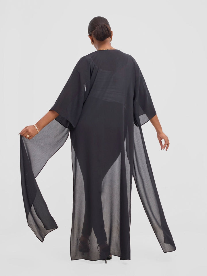 Vivo Basic Nandi High Slit Kimono - Black - Shopzetu