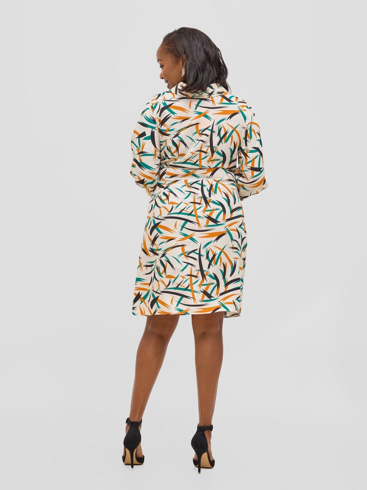 Vivo Arafa Long Sleeve Tie Dress - Green / Orange Rafa Print - Shopzetu