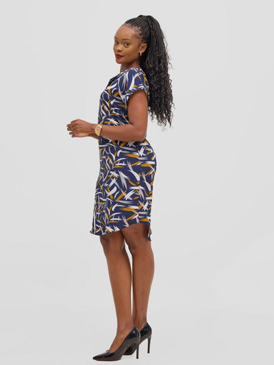 Vivo Pesi Drop Shoulder Shift Dress - Navy Esi Print - Shopzetu