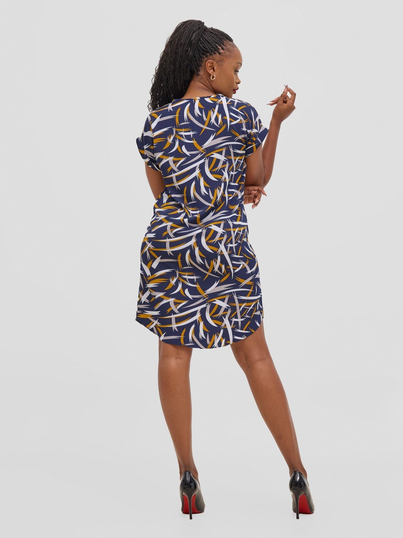 Vivo Pesi Drop Shoulder Shift Dress - Navy Esi Print - Shopzetu