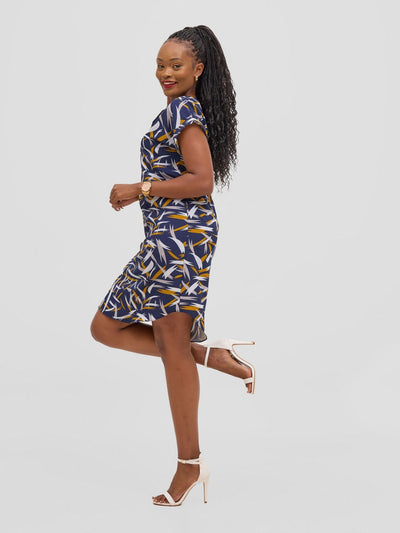 Vivo Pesi Drop Shoulder Shift Dress - Navy Esi Print - Shopzetu