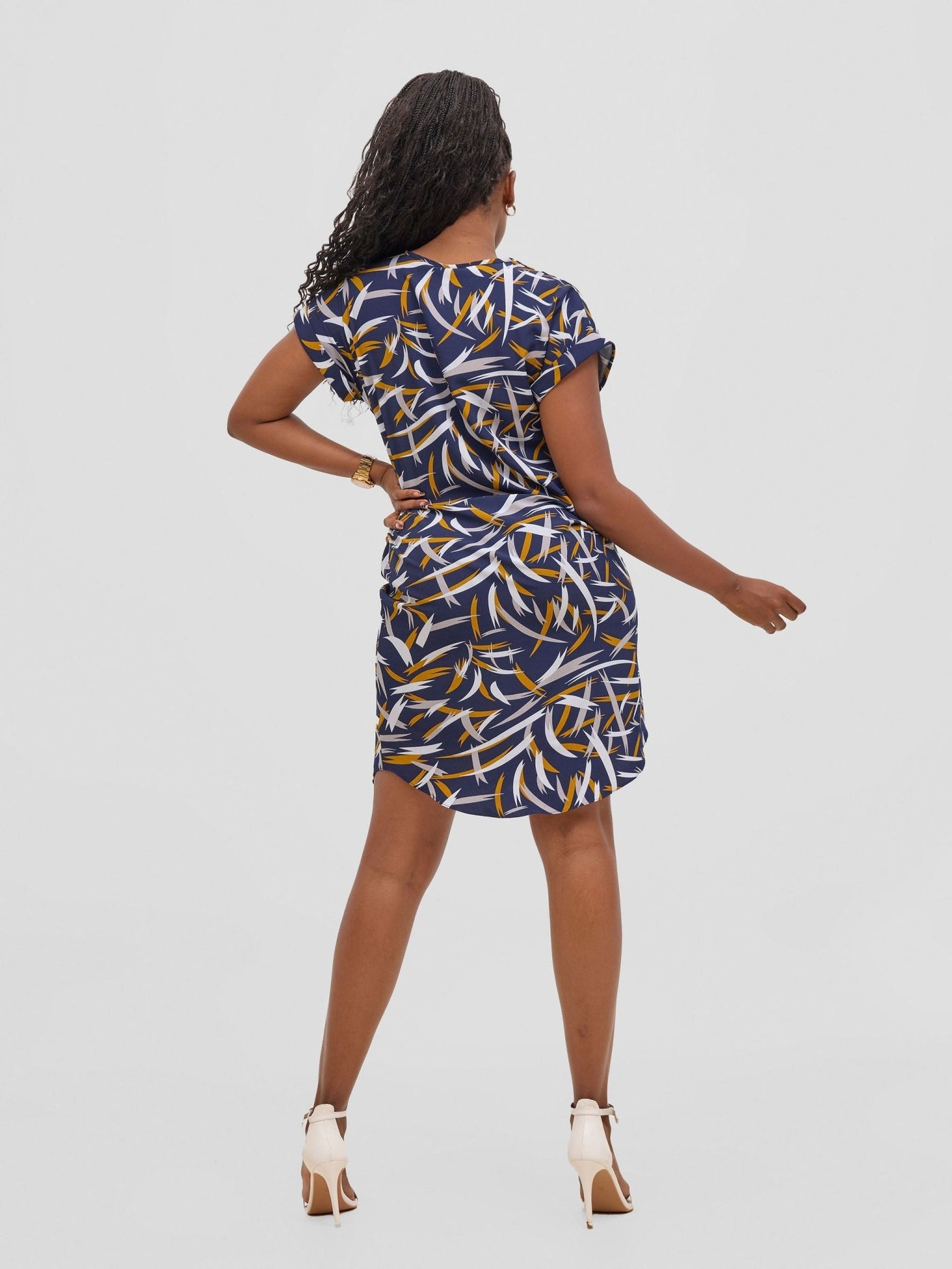 Vivo Pesi Drop Shoulder Shift Dress - Navy Esi Print - Shopzetu