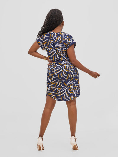 Vivo Pesi Drop Shoulder Shift Dress - Navy Esi Print - Shopzetu