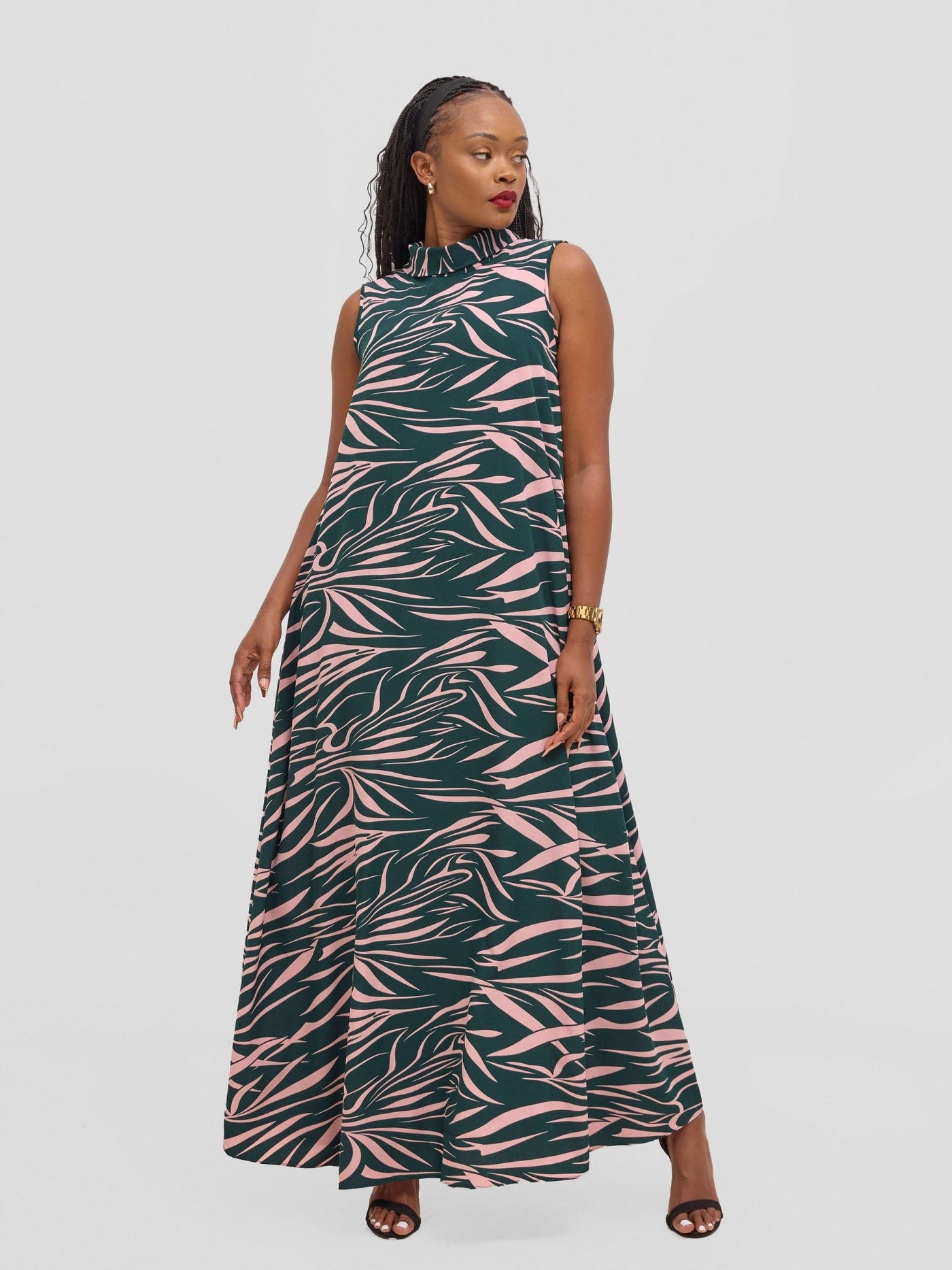 Vivo Bissa Reversible Maxi Dress - Green / Pink Print - Shopzetu