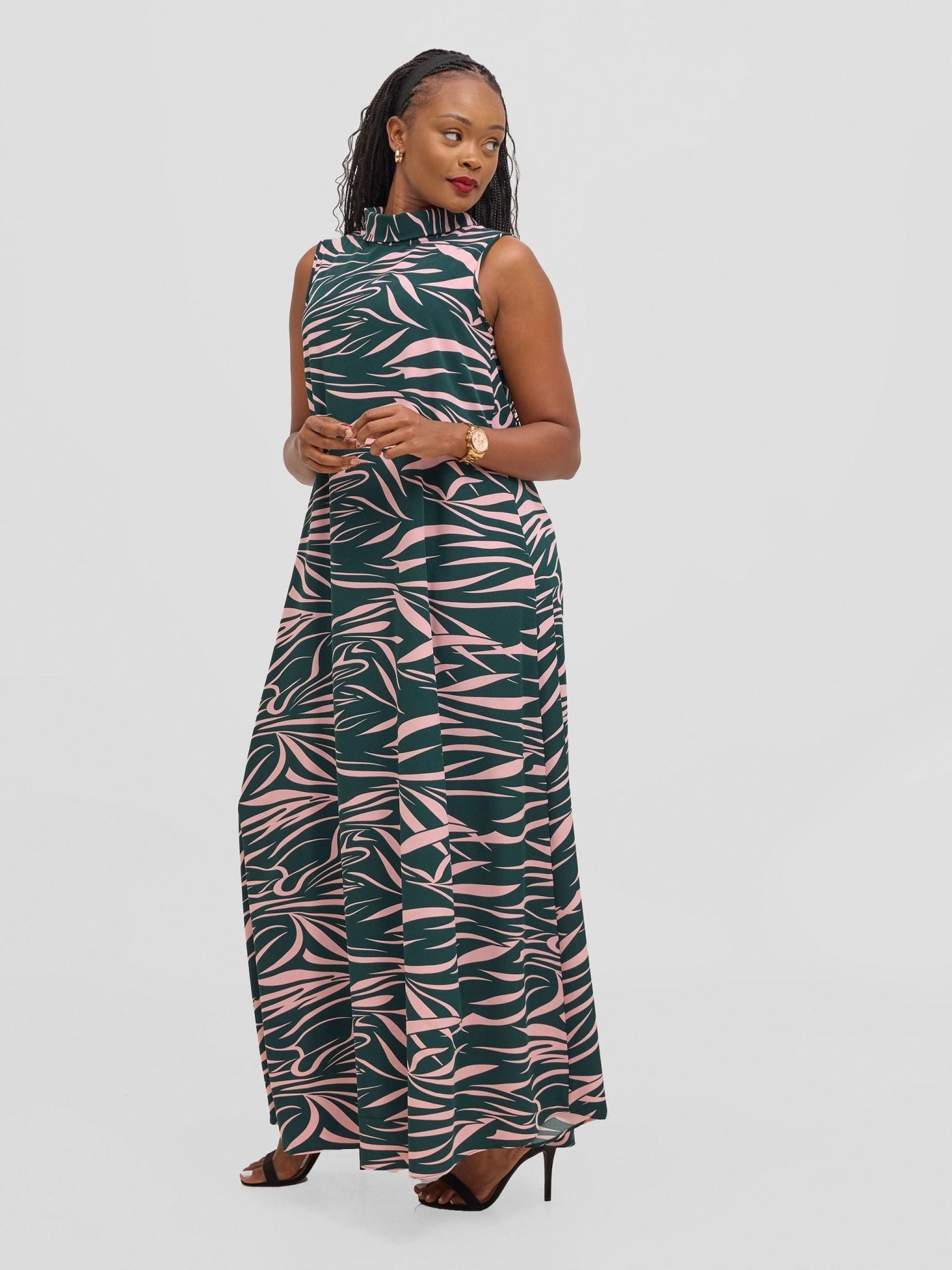 Vivo Bissa Reversible Maxi Dress - Green / Pink Print - Shopzetu