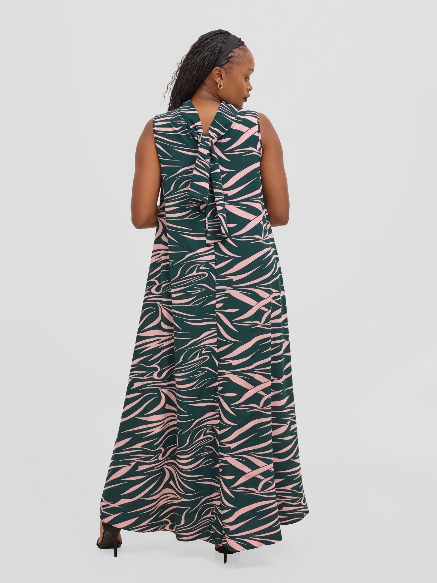 Vivo Bissa Reversible Maxi Dress - Green / Pink Print - Shopzetu