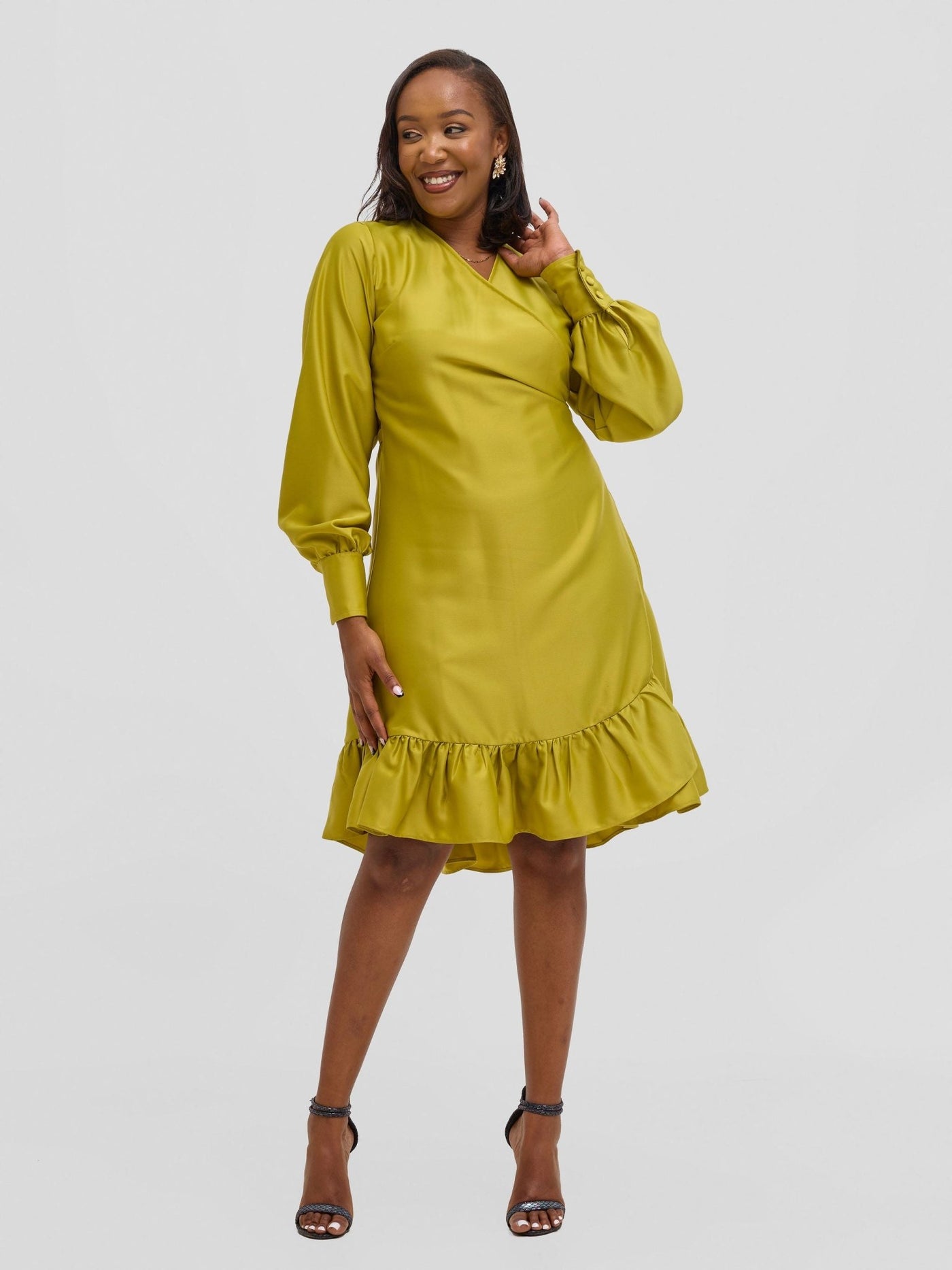 Vivo Merika Knee Length Wrap Dress - Lime - Shopzetu
