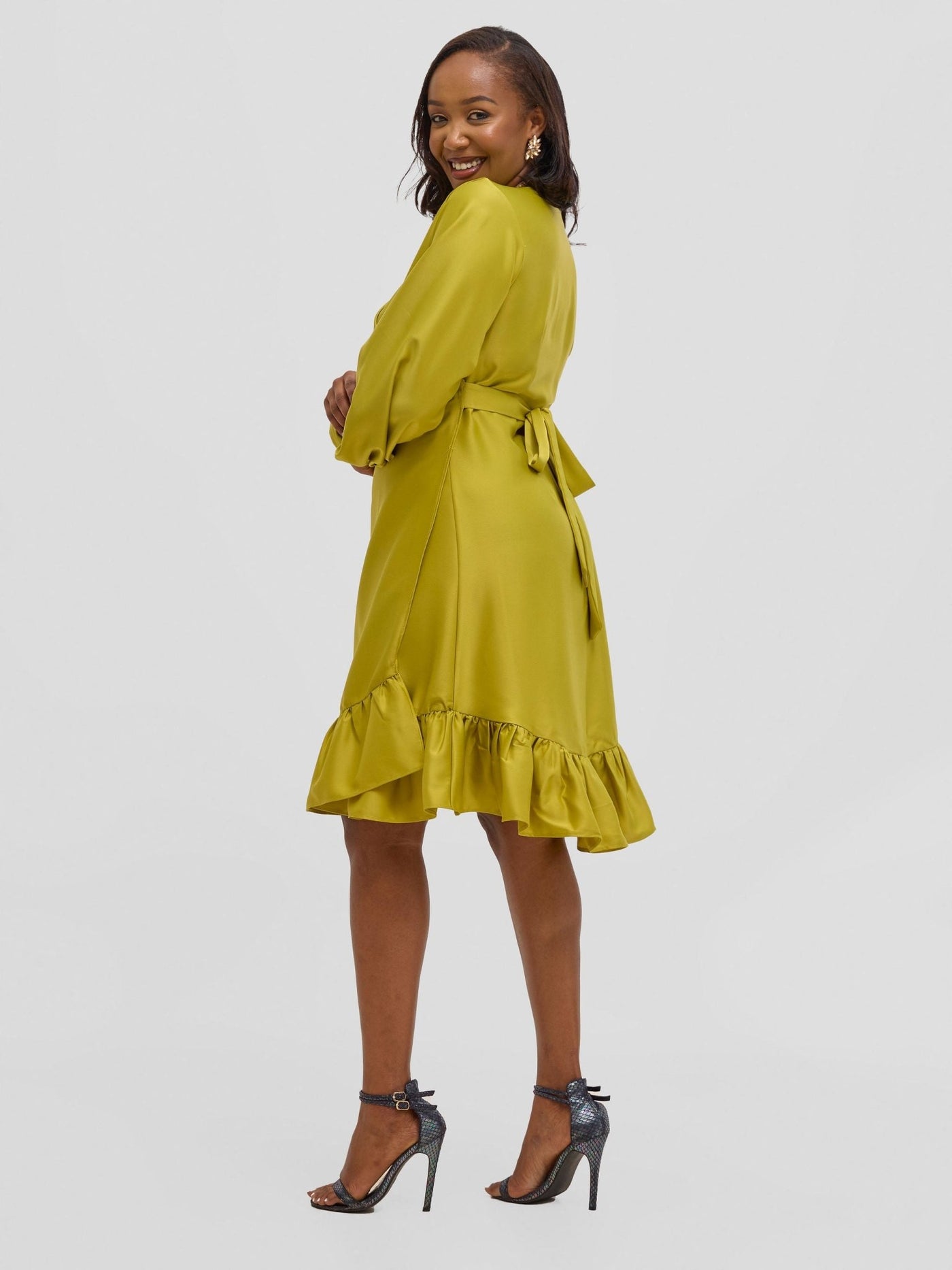 Vivo Merika Knee Length Wrap Dress - Lime - Shopzetu