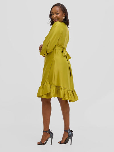 Vivo Merika Knee Length Wrap Dress - Lime - Shopzetu