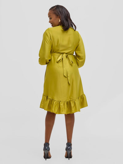 Vivo Merika Knee Length Wrap Dress - Lime - Shopzetu