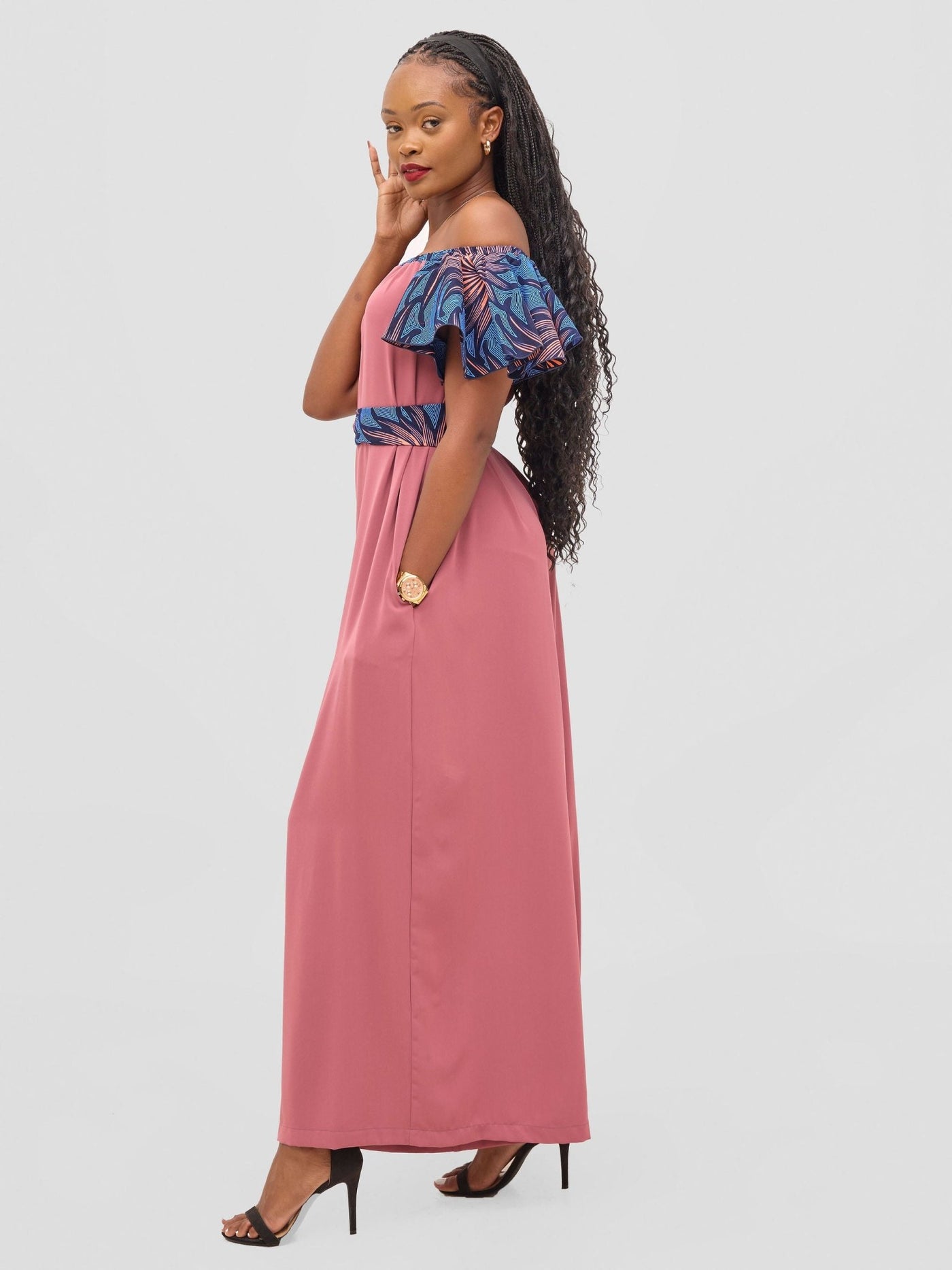 Vivo Fara Off Shoulder Flounce Sleeve Jumpsuit - Dusty Pink - Shopzetu