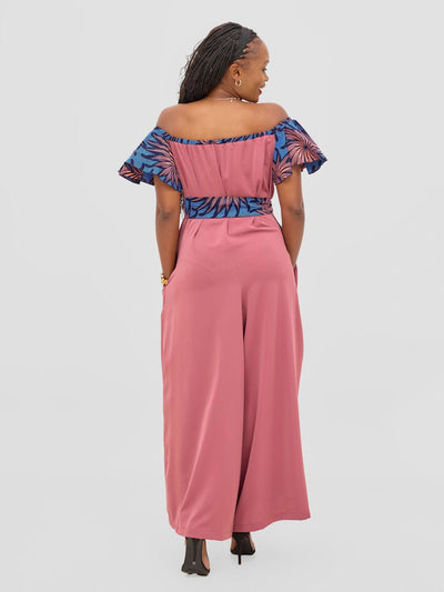 Vivo Fara Off Shoulder Flounce Sleeve Jumpsuit - Dusty Pink - Shopzetu
