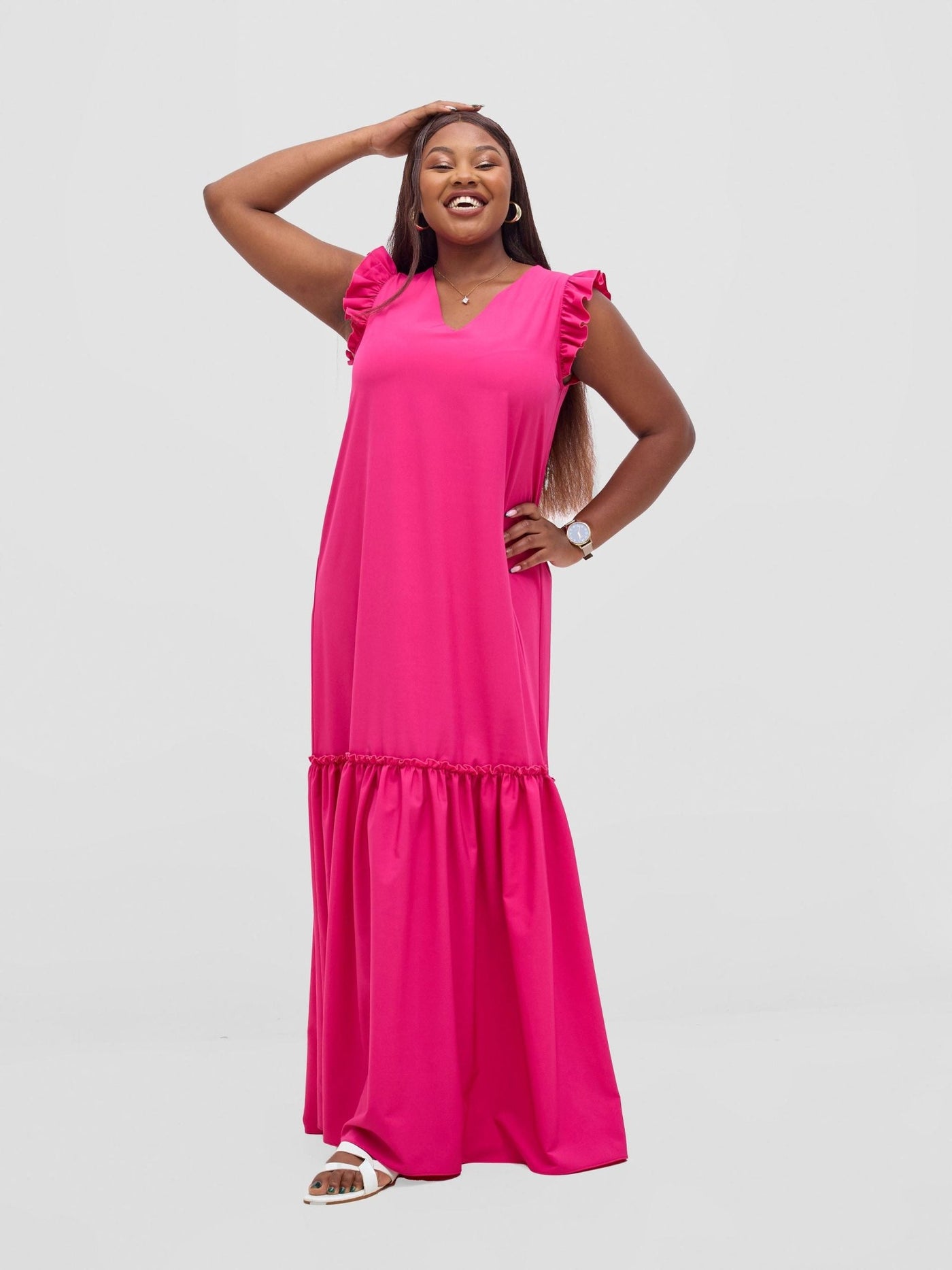 Vivo Nasinka V - Neck Maxi Dress - Fuschia - Shopzetu