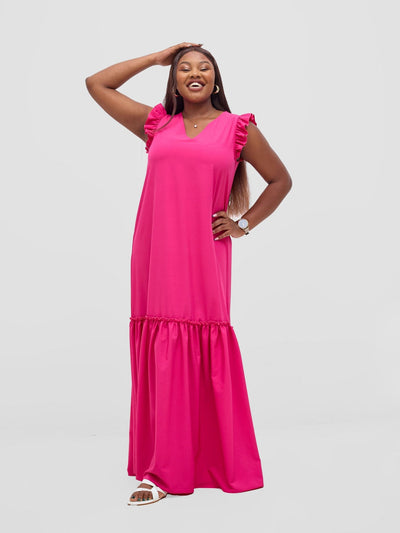 Vivo Nasinka V - Neck Maxi Dress - Fuschia - Shopzetu