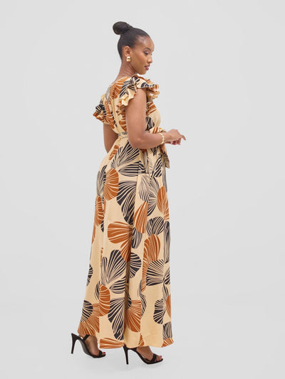 Vivo Nasinka A - line Maxi Dress - Rust / Black Nama Print - Shopzetu