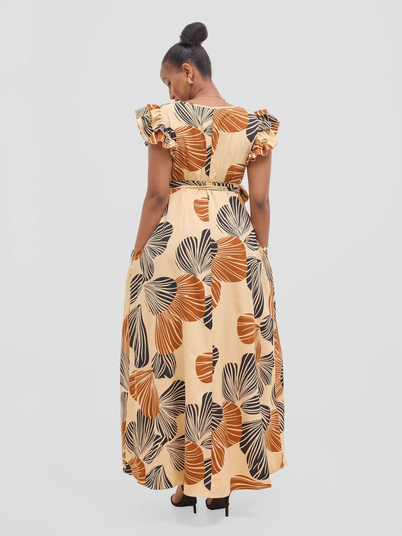 Vivo Nasinka A - line Maxi Dress - Rust / Black Nama Print - Shopzetu