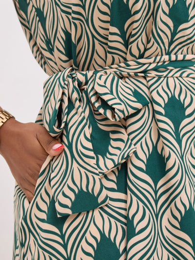 Vivo Basic Sleeveless Tent Dress - Cream / Green Sinka Print - Shopzetu