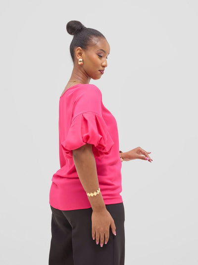 Vivo Basic Boundneck Puff Sleeve Top - Pink - Shopzetu