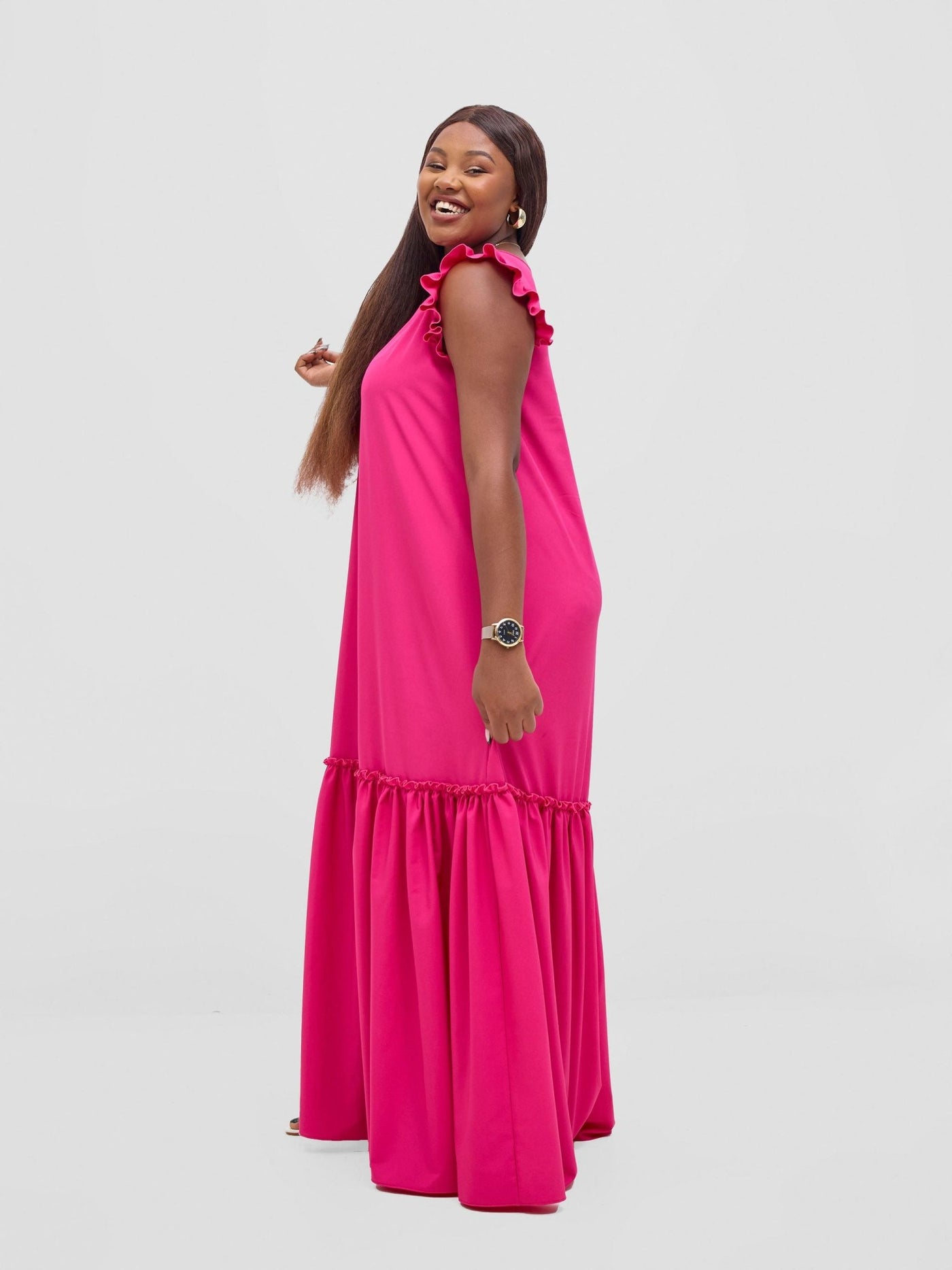 Vivo Nasinka V - Neck Maxi Dress - Fuschia - Shopzetu