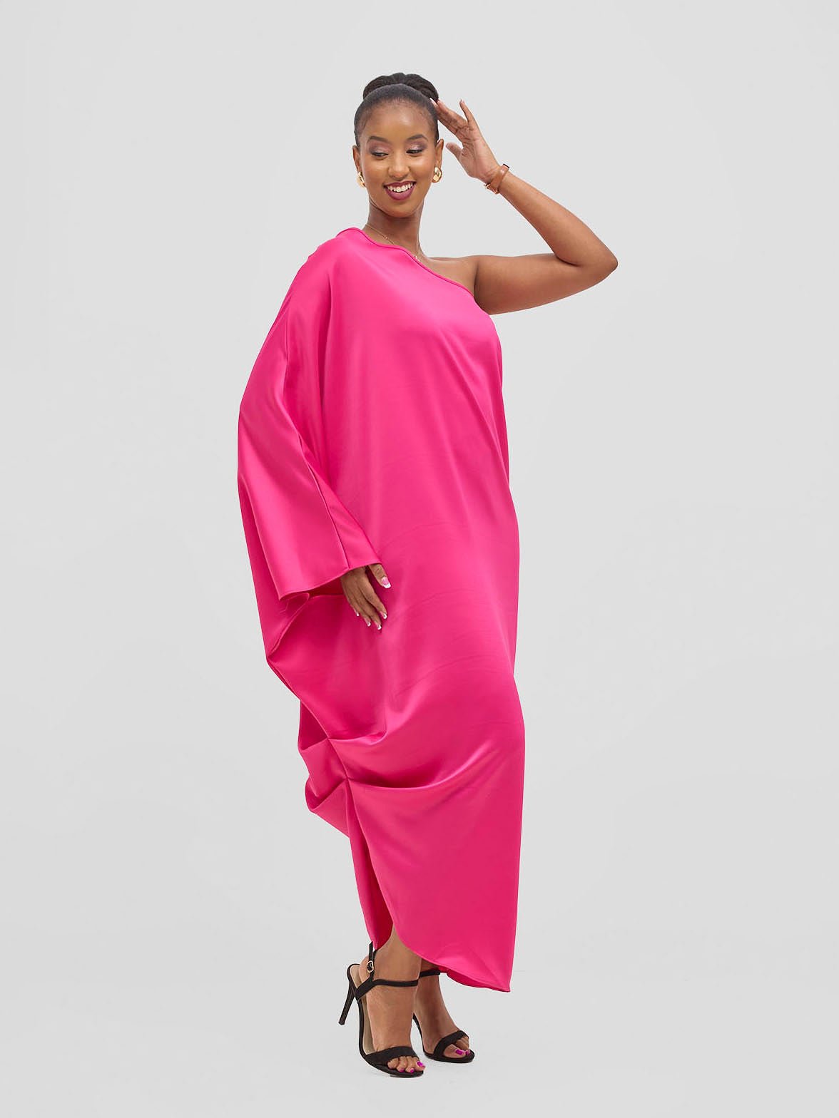 Vivo Yene One Shoulder Kaftan - Hot Pink - Shopzetu