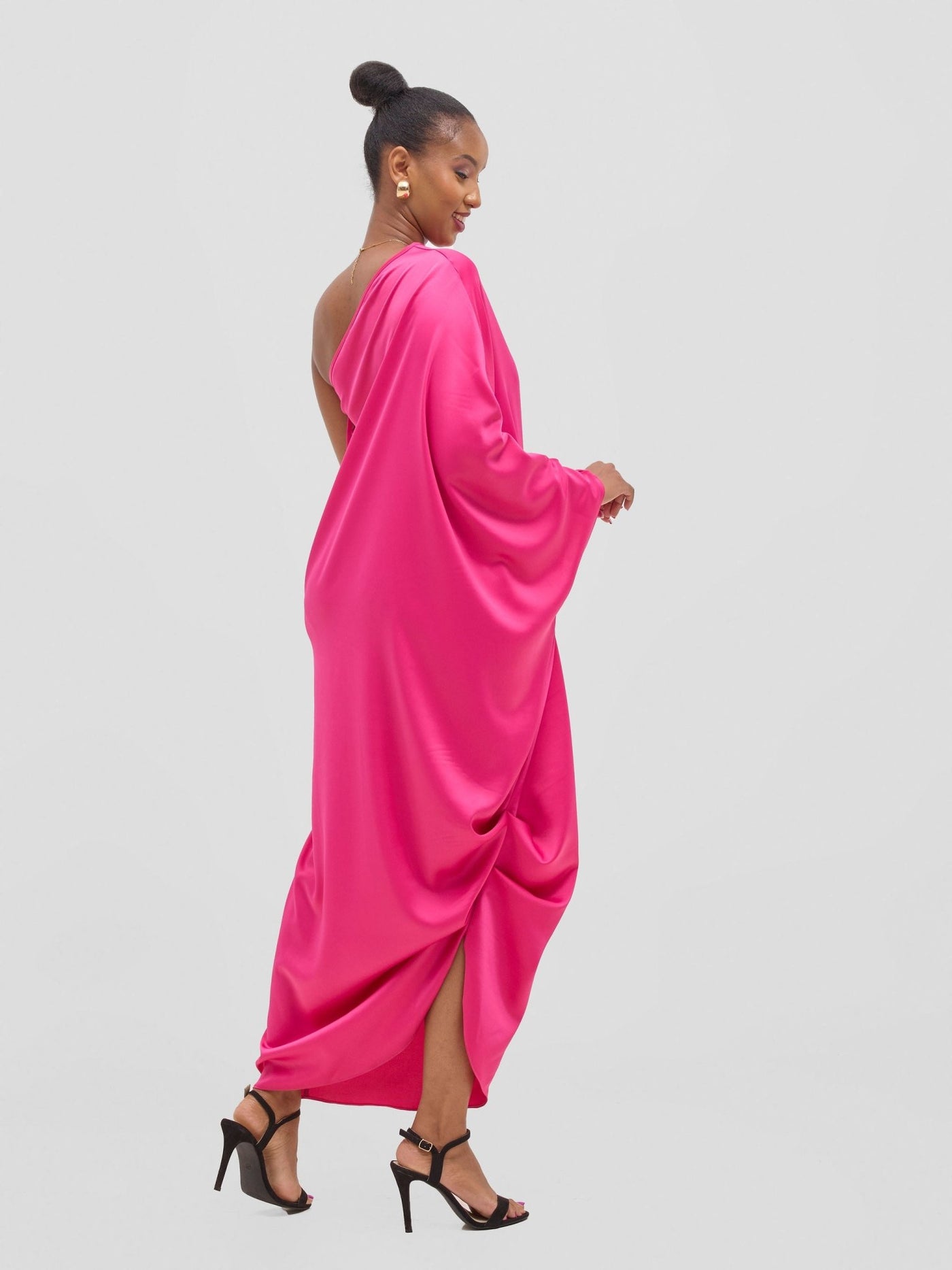 Vivo Yene One Shoulder Kaftan - Hot Pink - Shopzetu