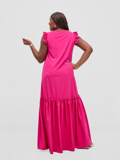Vivo Nasinka V - Neck Maxi Dress - Fuschia - Shopzetu