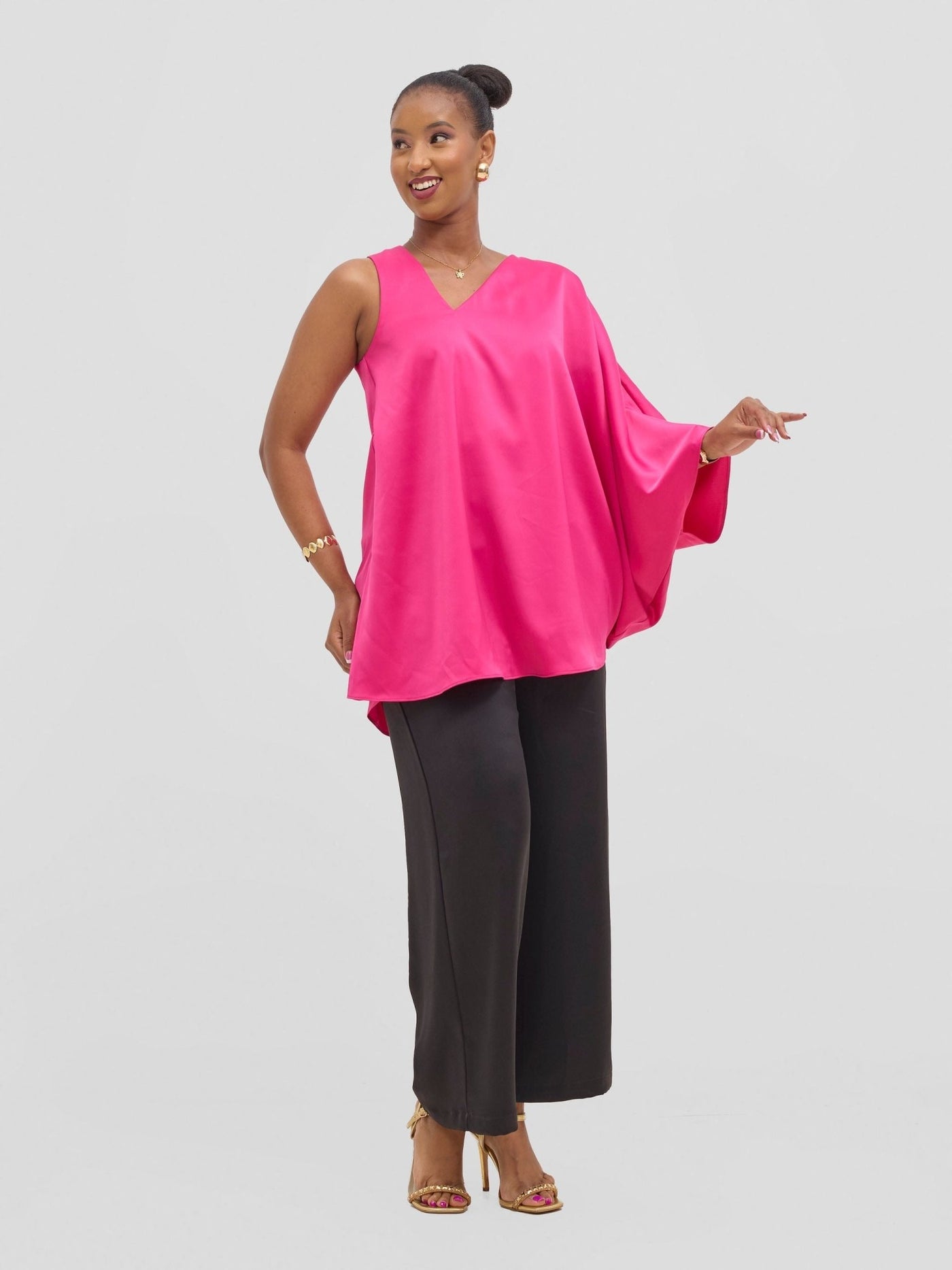 Vivo Yene Asymmetrical Cape Top - Hot Pink - Shopzetu