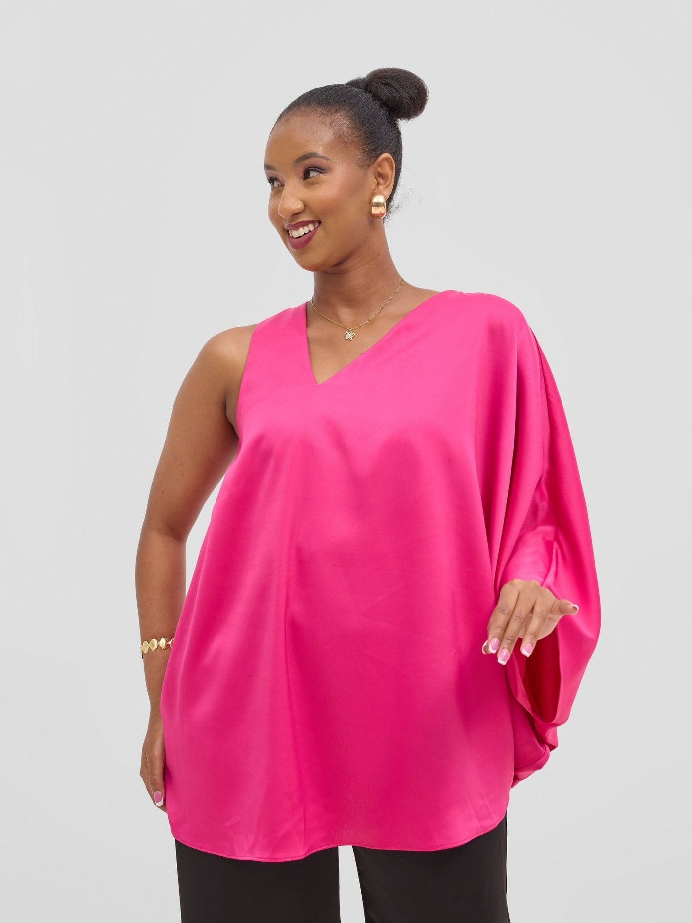 Vivo Yene Asymmetrical Cape Top - Hot Pink - Shopzetu