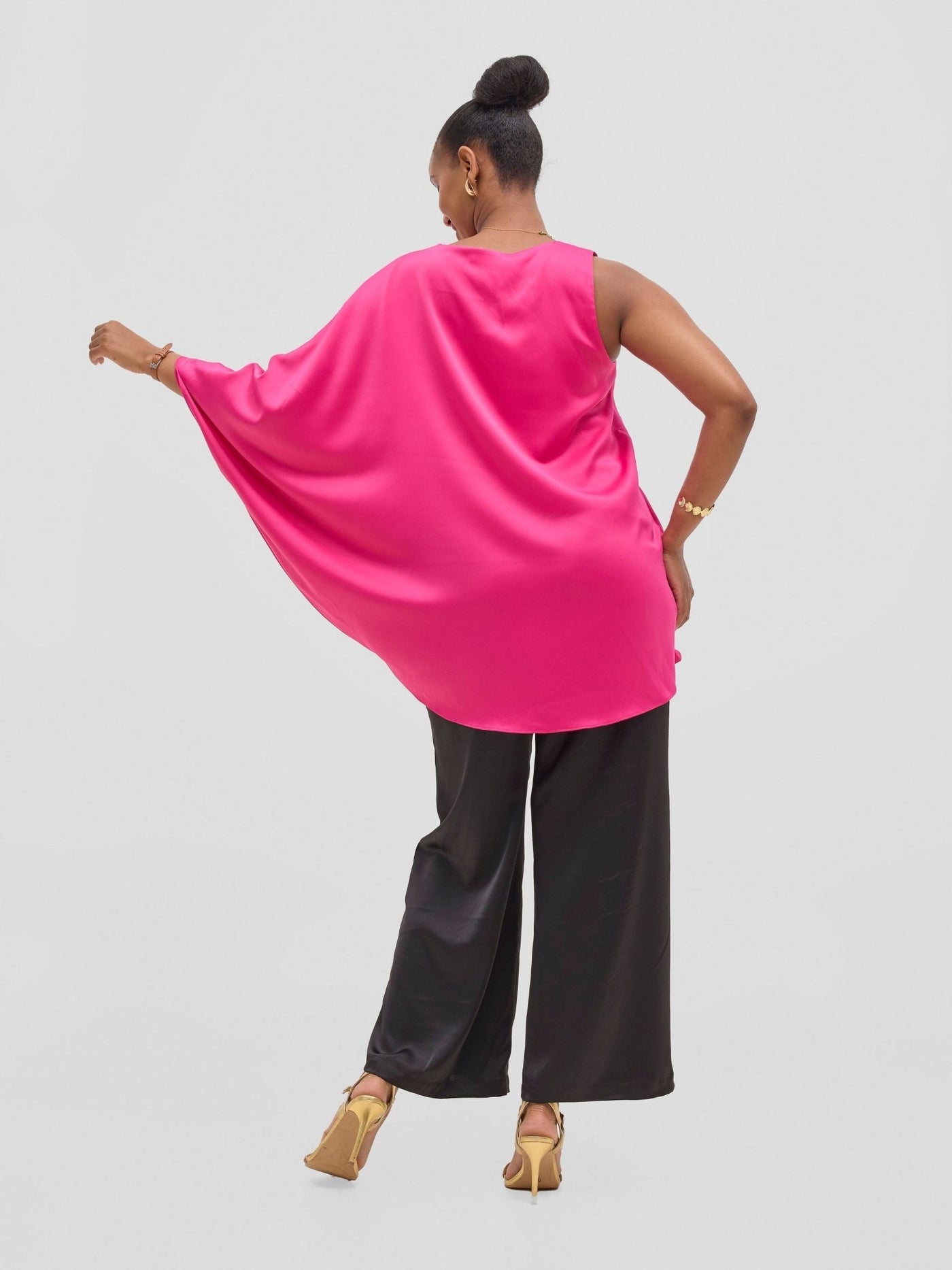 Vivo Yene Asymmetrical Cape Top - Hot Pink - Shopzetu