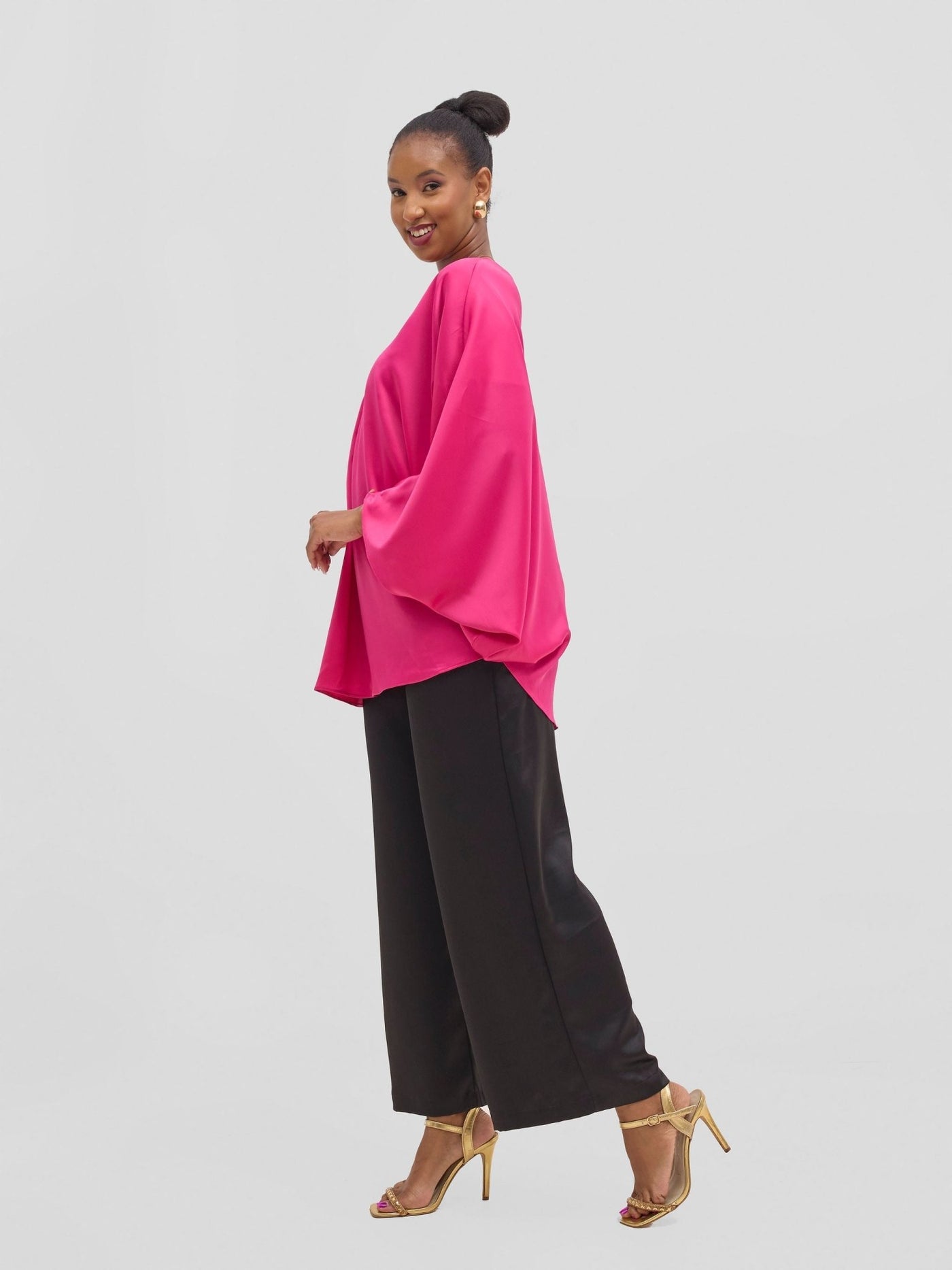 Vivo Yene Asymmetrical Cape Top - Hot Pink - Shopzetu