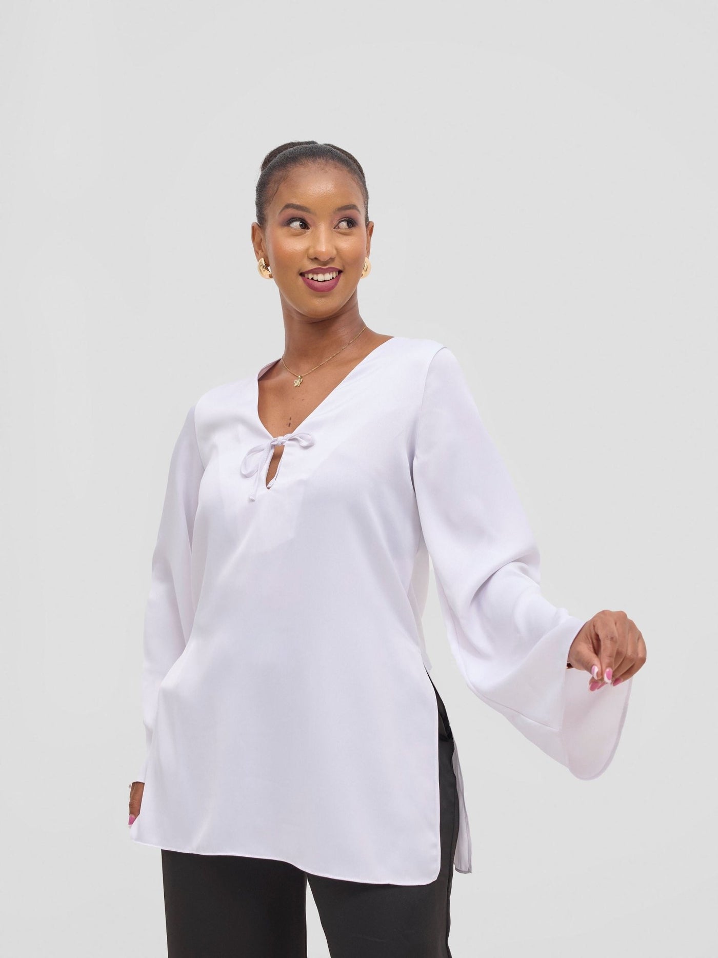 Vivo Yene High Slit Tunic Top - White - Shopzetu