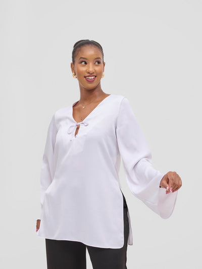 Vivo Yene High Slit Tunic Top - White - Shopzetu