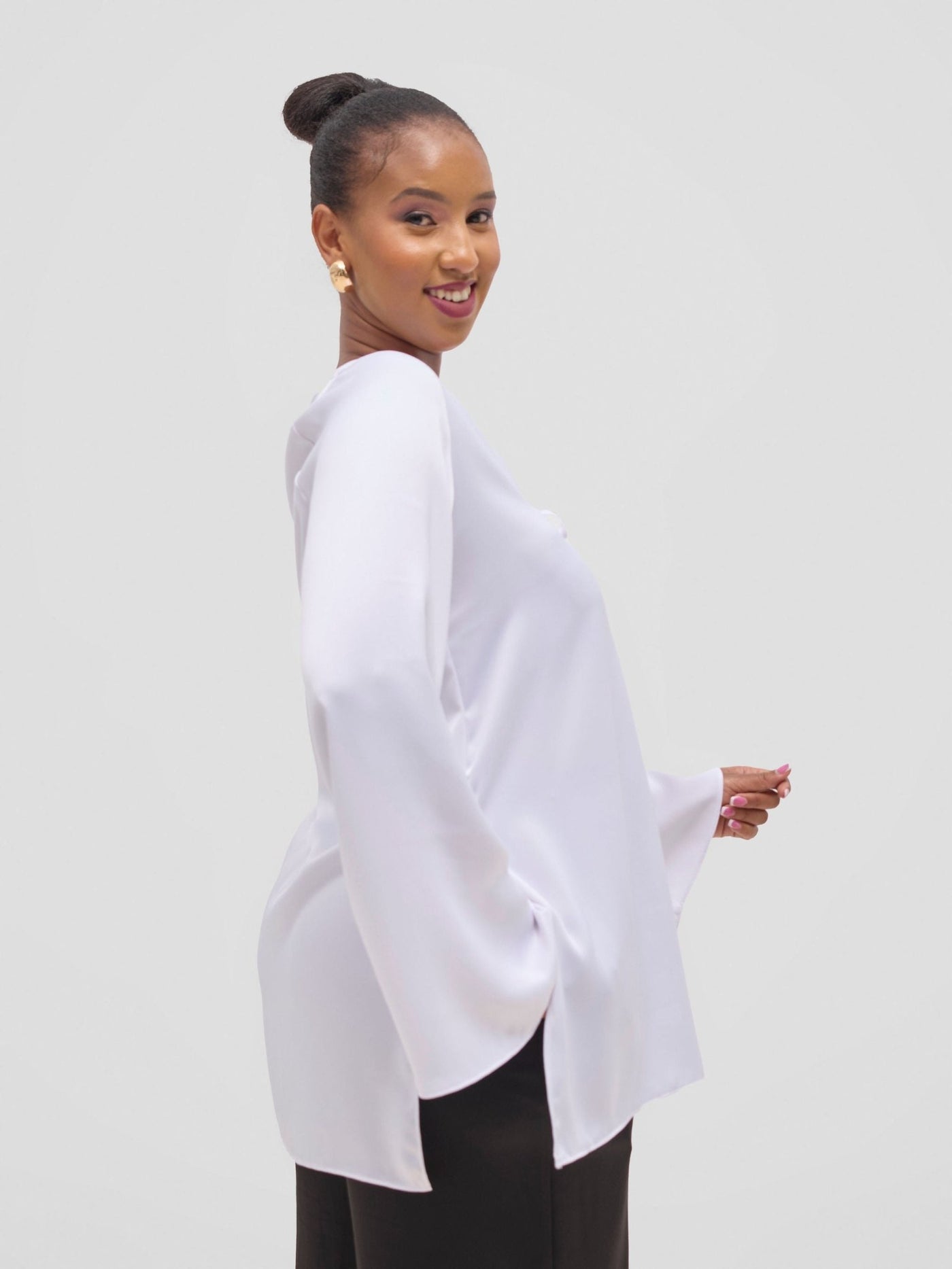 Vivo Yene High Slit Tunic Top - White - Shopzetu