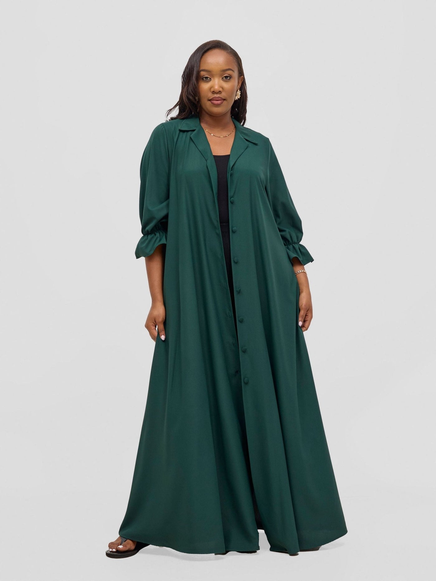 Vivo Hadiya Flounce Sleeve Maxi Dress - Dark Green - Shopzetu