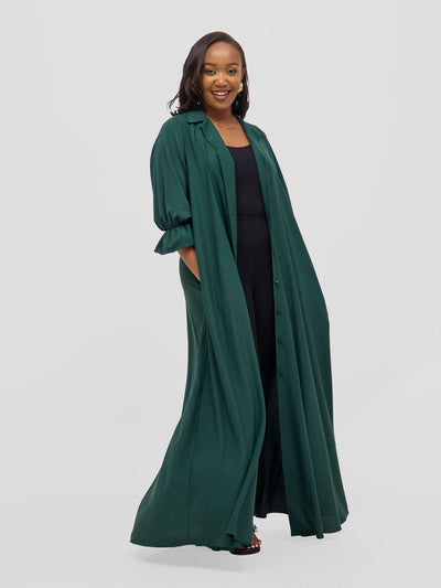 Vivo Hadiya Flounce Sleeve Maxi Dress - Dark Green - Shopzetu